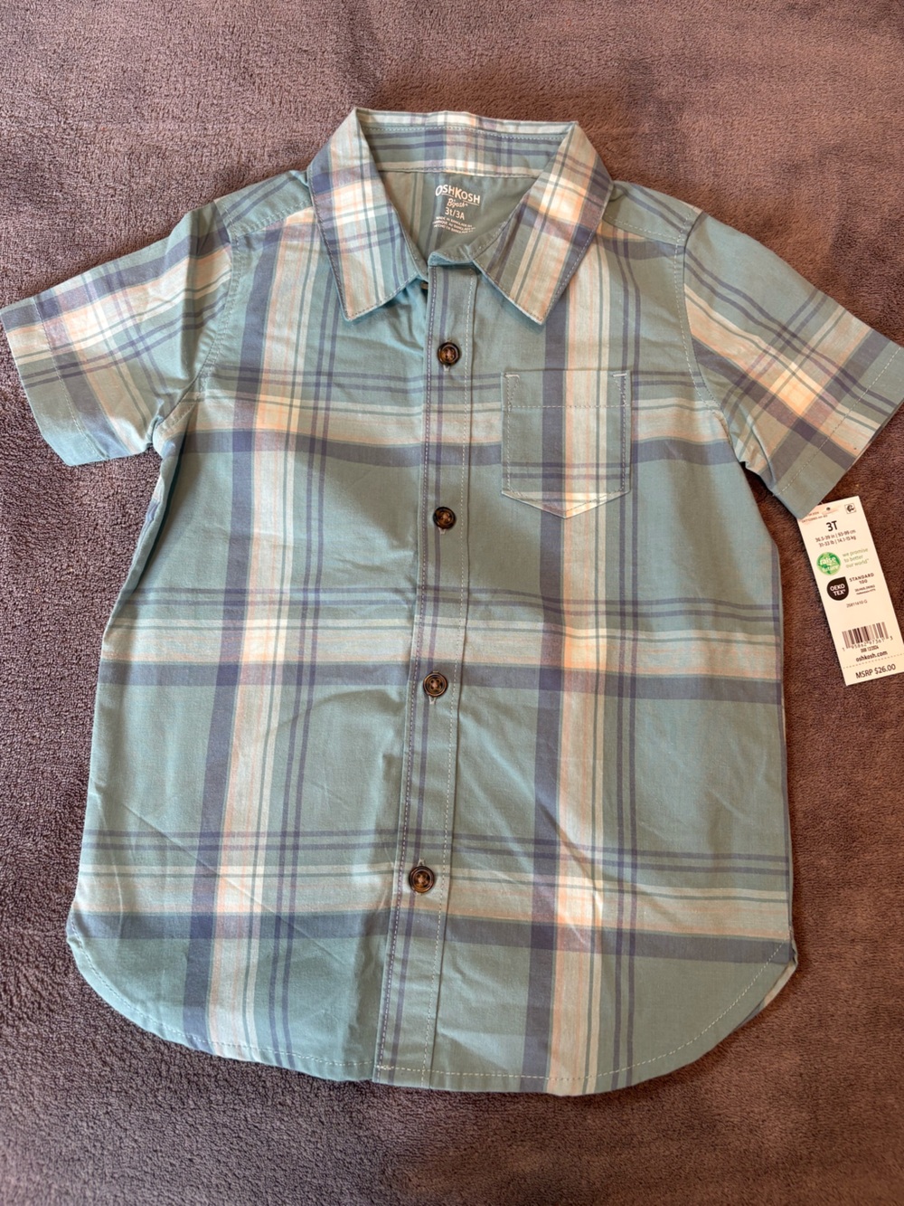 OshKosh B'gosh Teal and Blue Plaid Short-Sleeve Button Shirt